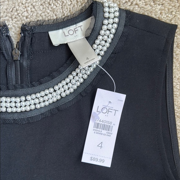 NWT Ann Taylor Loft Outlet Black Sleeveless Dress/ Embellished Pearl Neckline, 4 - Picture 3 of 7